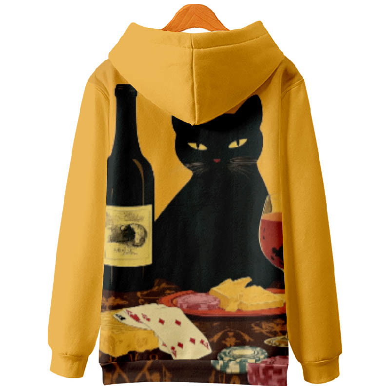 Women's Funny Cat Wine And Foods Art Print Long Sleeve Hoodie - image 2