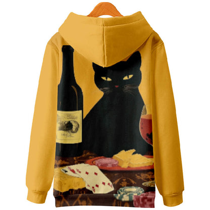 Women's Funny Cat Wine And Foods Art Print Long Sleeve Hoodie - image 2
