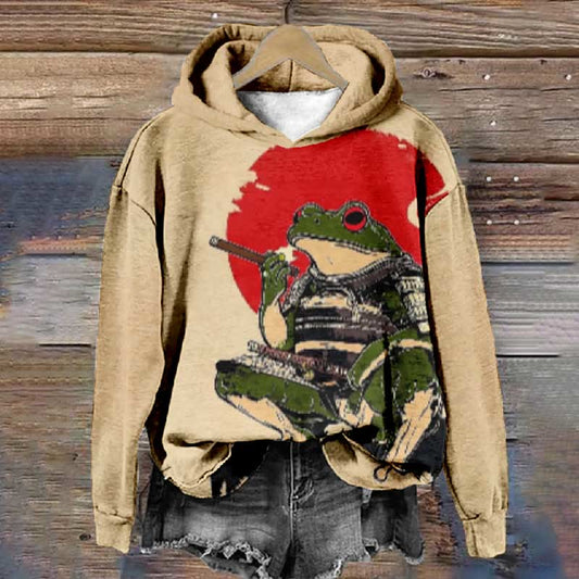  Women's Creative Sun And Smoking Frog Art Print Long Sleeve Hoodie - Apricot - 8XL - image 1