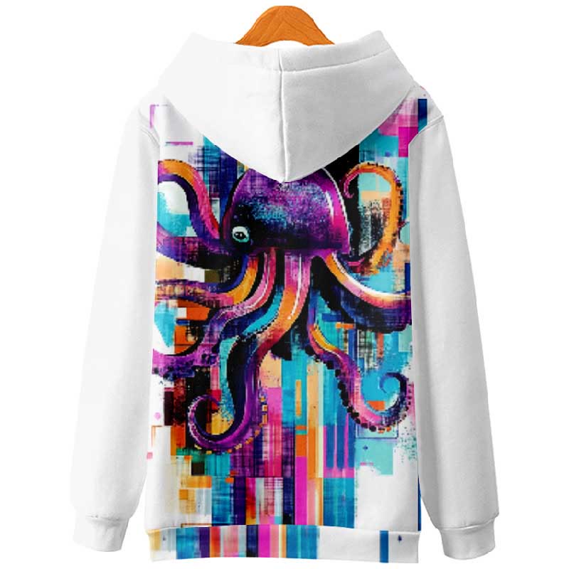 Women's Abstract Colorful Mosaic Octopus Art Print Long Sleeve Hoodie - image 2