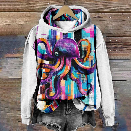 Women's Abstract Colorful Mosaic Octopus Art Print Long Sleeve Hoodie - Multicolor - 8XL - image 1