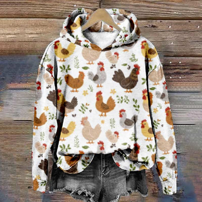 Women's Funny Rooster Leaf Pattern Art Print Long Sleeve Hoodie - Multicolor - 8XL - image 1