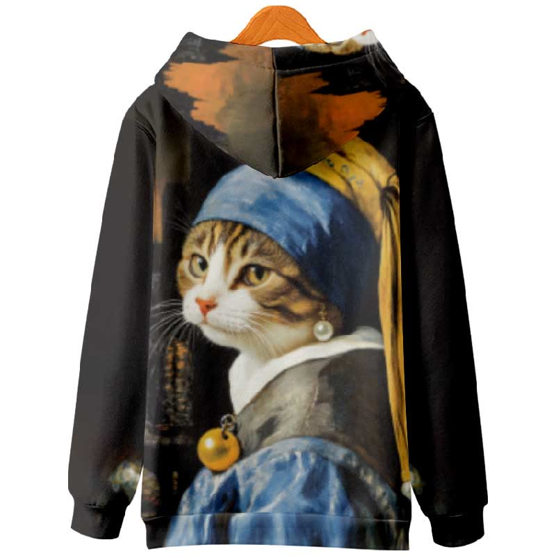 Women's Elegant Long Hat Cat Art Print Long Sleeve Hoodie - image 2