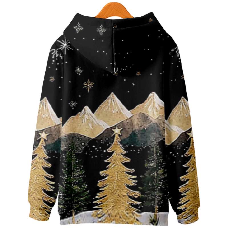 Women's Starry Mountain And Christmas Tree Art Print Long Sleeve Hoodie - image 2