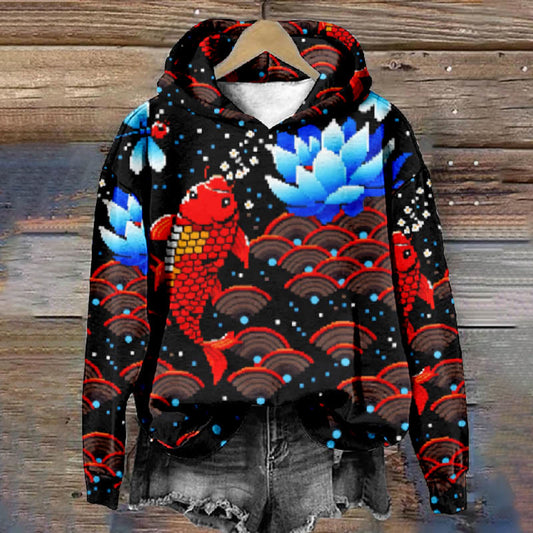 Women's Japanese Bubble Koi And Lotus Art Print Long Sleeve Hoodie - Multicolor - 8XL - image 1