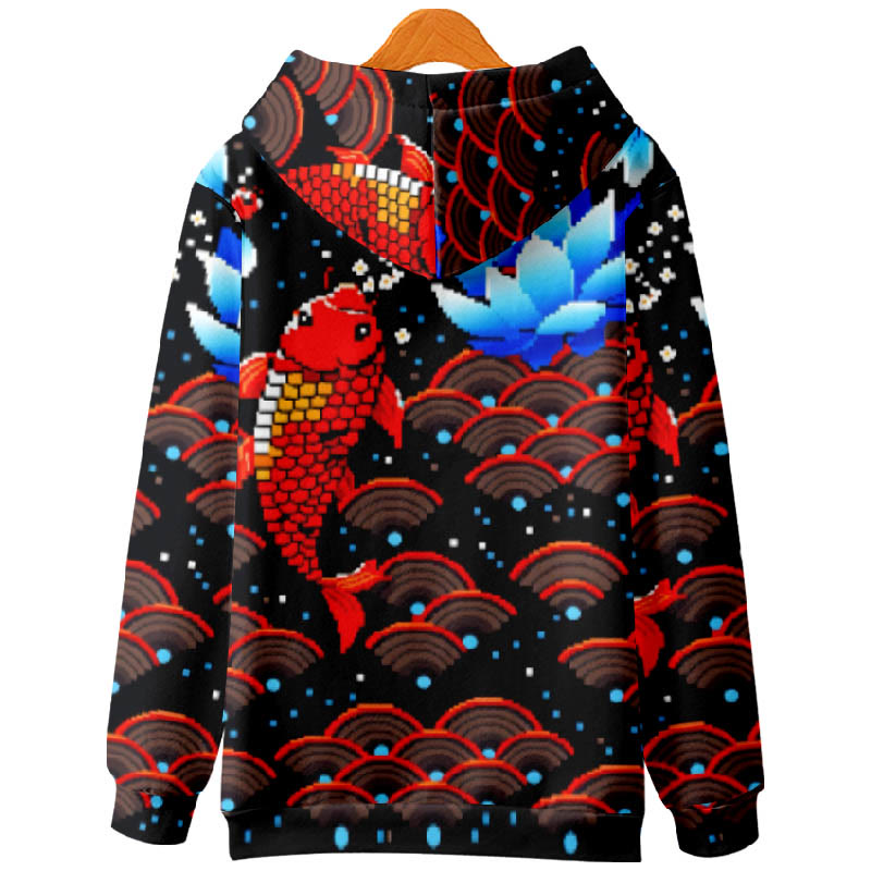 Women's Japanese Bubble Koi And Lotus Art Print Long Sleeve Hoodie - image 2