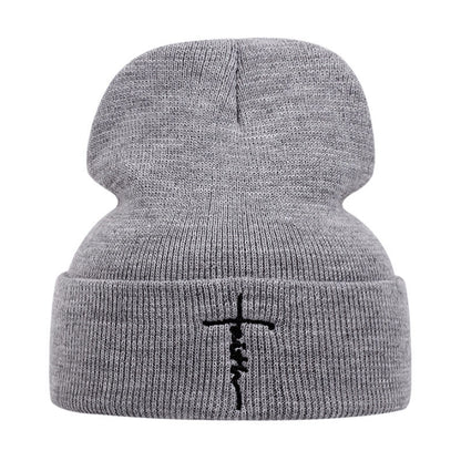 Faith Pattern Knitted Hat - Grey - one size - image 2