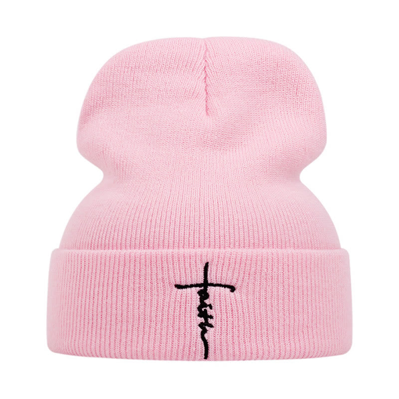 Faith Pattern Knitted Hat - Pink - one size - image 3