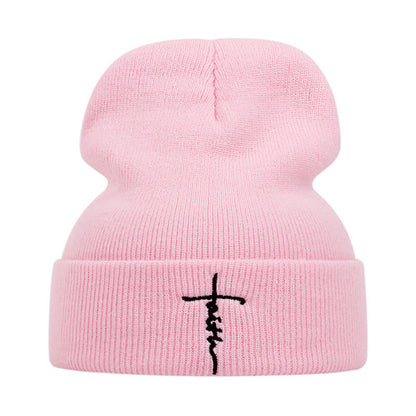 Faith Pattern Knitted Hat - Pink - one size - image 3