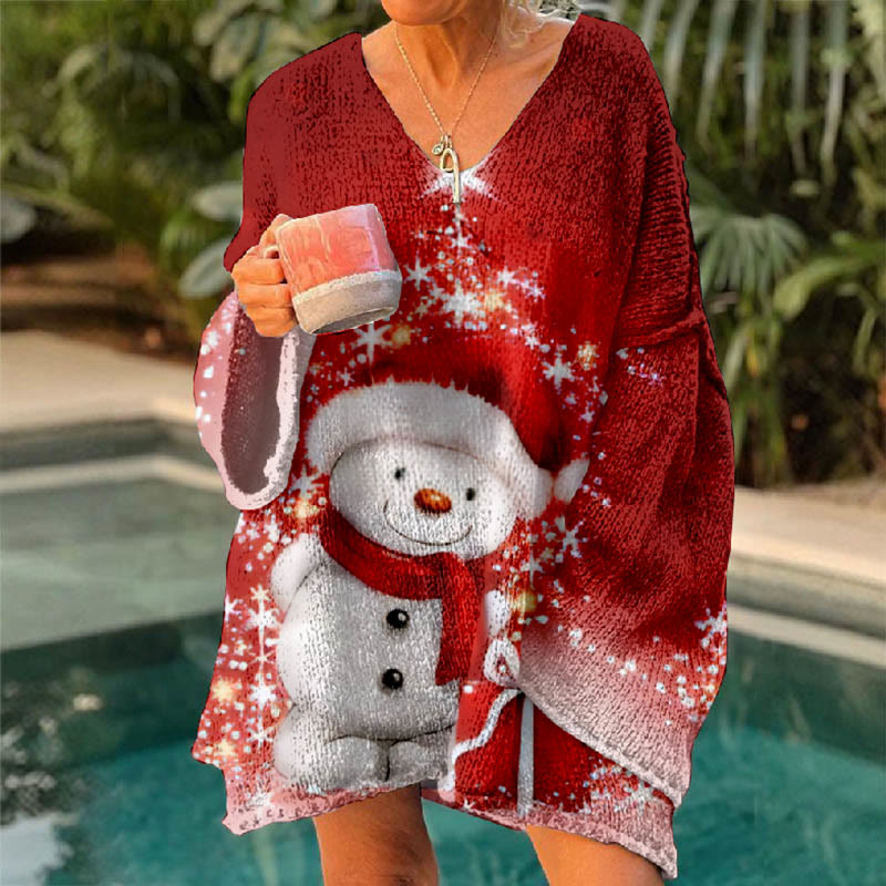 Geometric Snowflake Starry Snowman Christmas Art Print V-neck Pullover Sweater - image 2