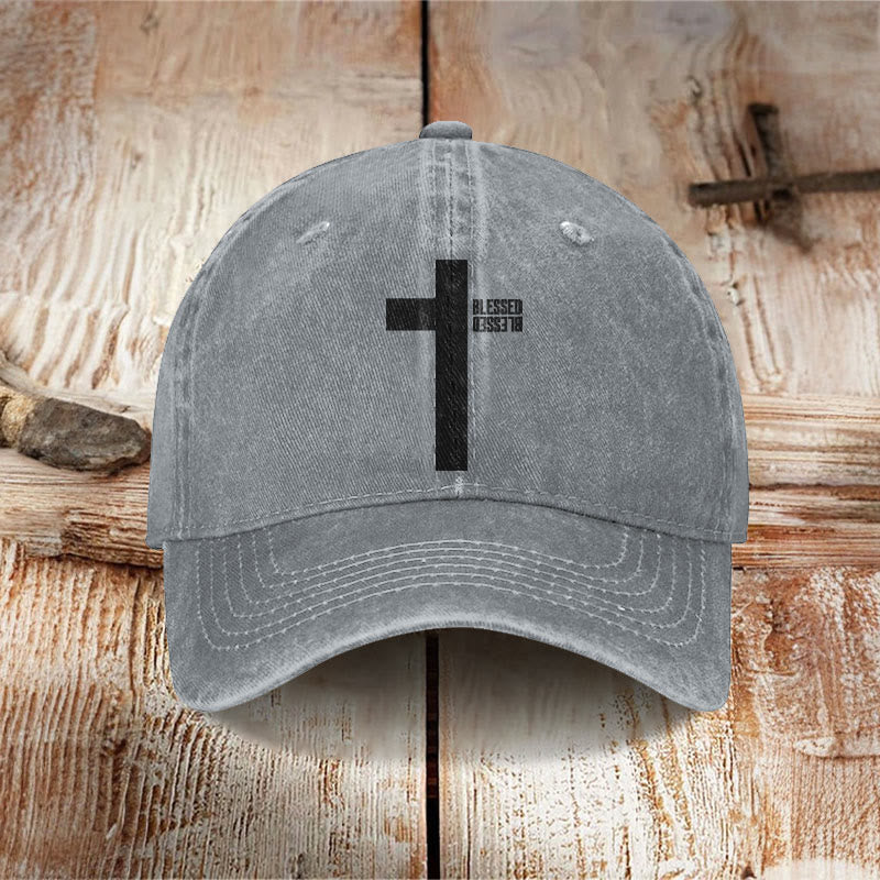 Unisex Blessed Cross Print Washed Cap - Grey - one size - image 3