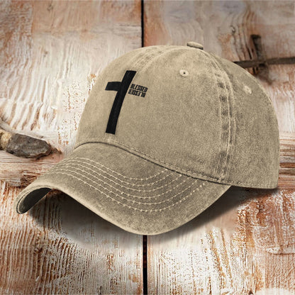 Unisex Blessed Cross Print Washed Cap - image 7