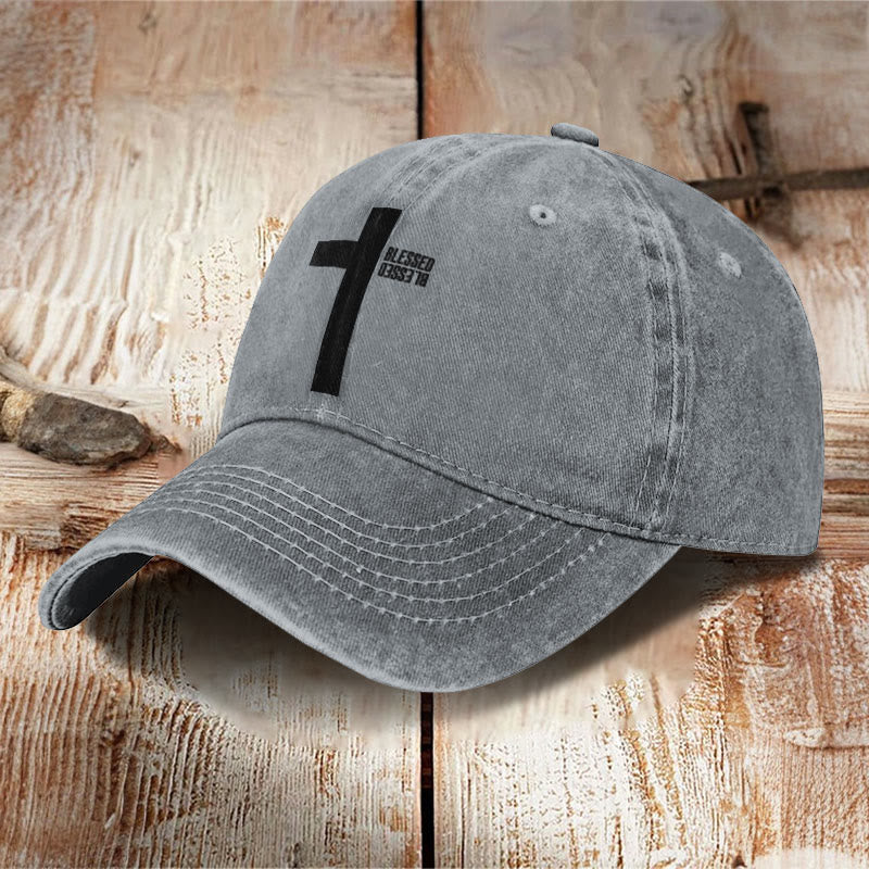 Unisex Blessed Cross Print Washed Cap - image 8