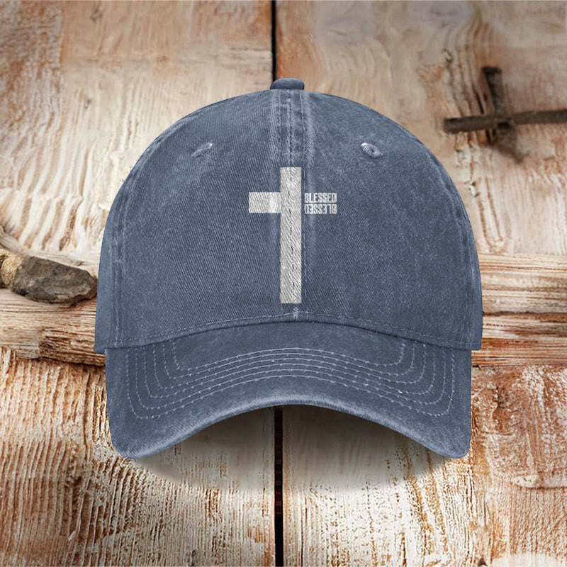 Unisex Blessed Cross Print Washed Cap - Blue - one size - image 5