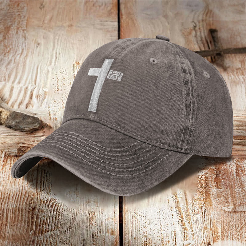 Unisex Blessed Cross Print Washed Cap - image 6