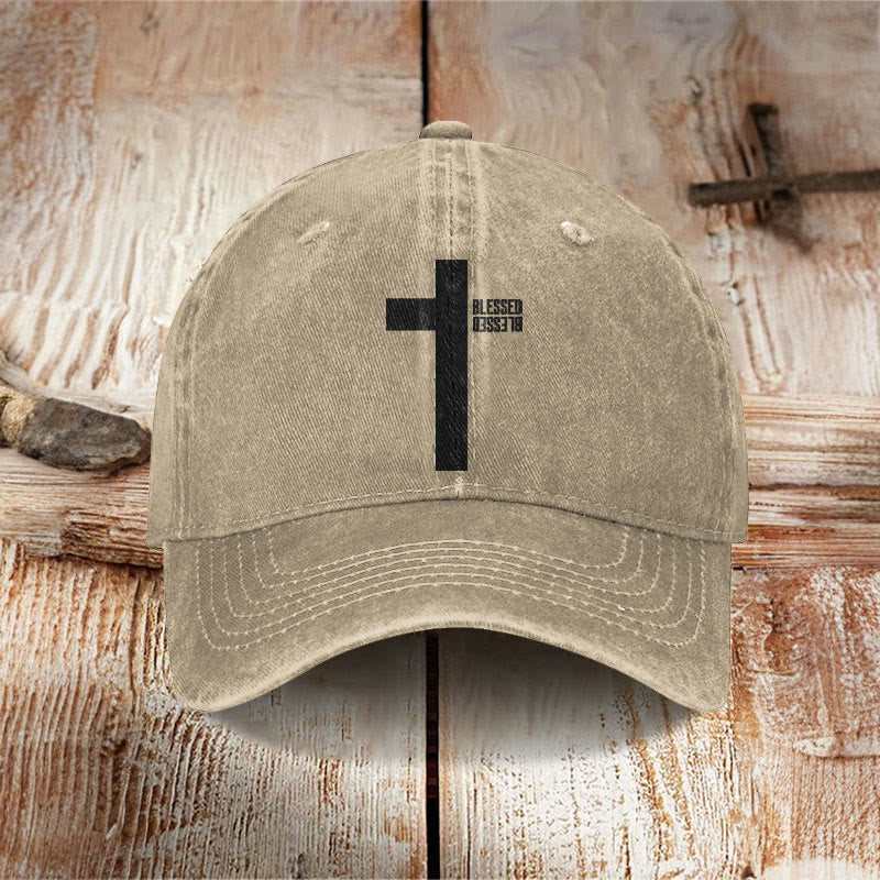 Unisex Blessed Cross Print Washed Cap - Camel - one size - image 2