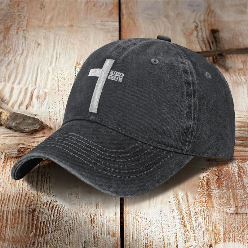 Unisex Blessed Cross Print Washed Cap - image 10