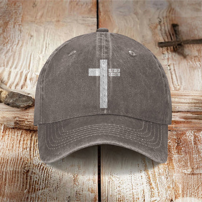 Unisex Blessed Cross Print Washed Cap - Coffee - one size - image 4