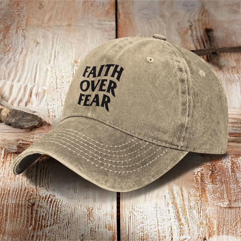 Unisex Faith Over Fear Print Washed Cap - Camel - one size - image 2