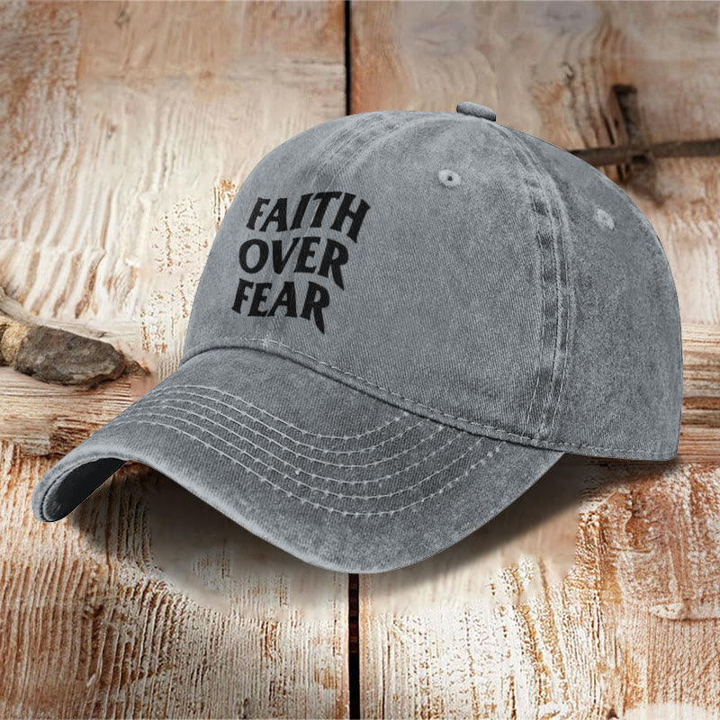 Unisex Faith Over Fear Print Washed Cap - Grey - one size - image 3