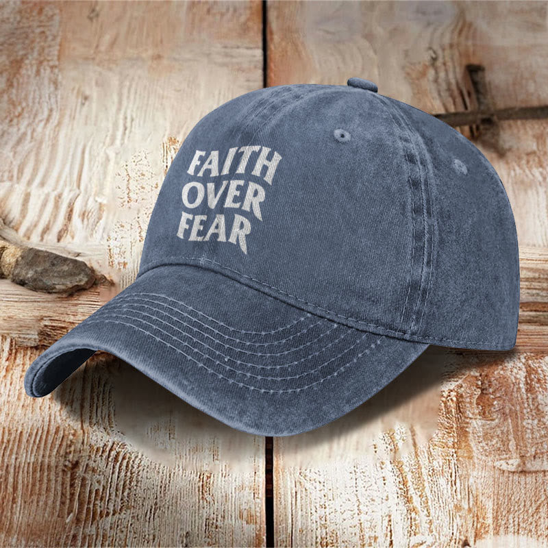 Unisex Faith Over Fear Print Washed Cap - Blue - one size - image 5