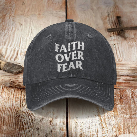 Unisex Faith Over Fear Print Washed Cap - Black - one size - image 1