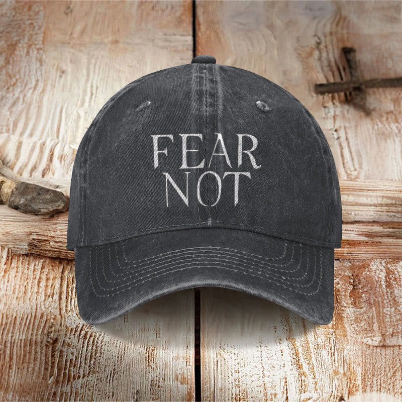 Unisex Fear Not Print Washed Cap - Black - one size - image 2