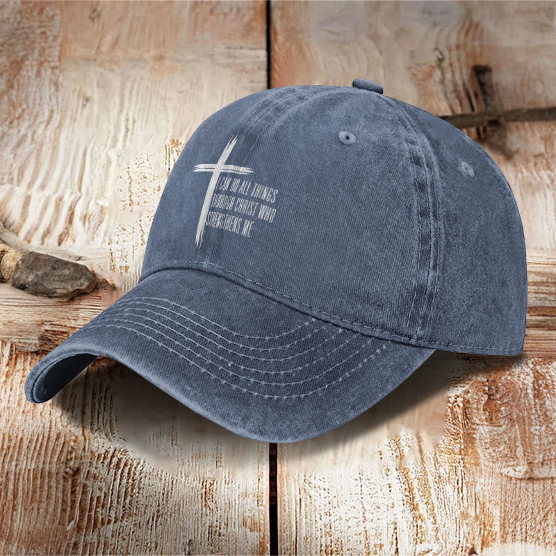 Unisex Philippians 4:13 Print Washed Cap - Blue - one size - image 5
