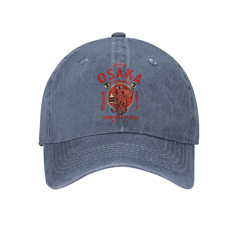 OSAKA Dotonbori Octopus Japanese Design Vintage Print Washed Cap - Navy Blue - one size - image 7
