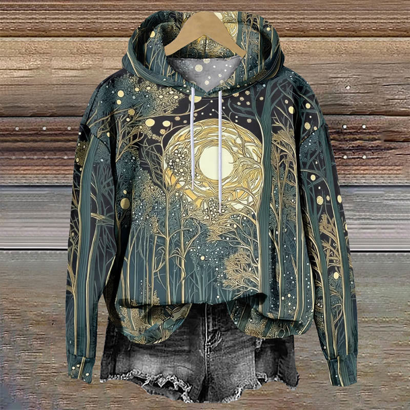 Women's Creative Forest Night Moon Art Print Long Sleeve Hoodie - Multicolor - 8XL - image 1