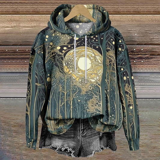 Women's Creative Forest Night Moon Art Print Long Sleeve Hoodie - Multicolor - 8XL - image 1