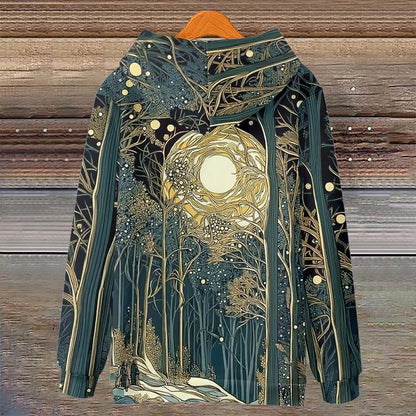 Women's Creative Forest Night Moon Art Print Long Sleeve Hoodie - image 2