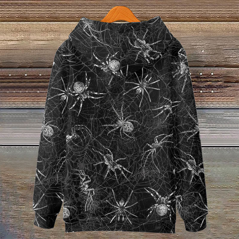 Women's Halloween Horror Spider Web Print Casual Long Sleeve Hoodie - image 2