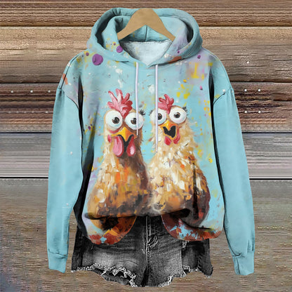 Women's Funny Rooster Graffiti Art Print Long Sleeve Hoodie - Sky Blue - 8XL - image 1