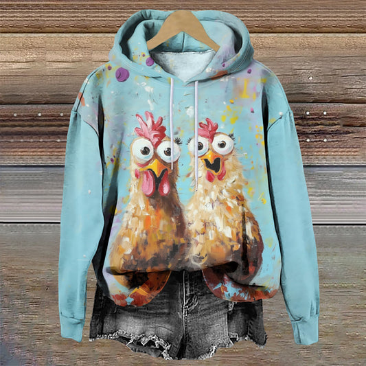 Women's Funny Rooster Graffiti Art Print Long Sleeve Hoodie - Sky Blue - 8XL - image 1