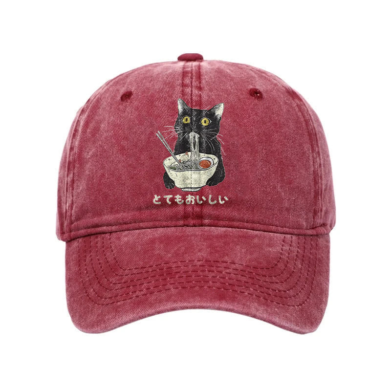 Unisex 100% Cotton Cats Eat Ramen Noodles Vintage Print Cap - Rose - one size - image 6