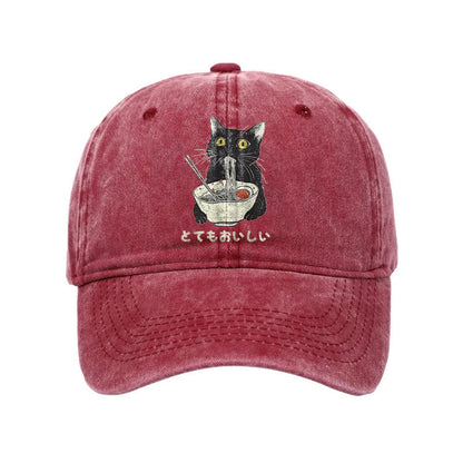 Unisex 100% Cotton Cats Eat Ramen Noodles Vintage Print Cap - Rose - one size - image 6