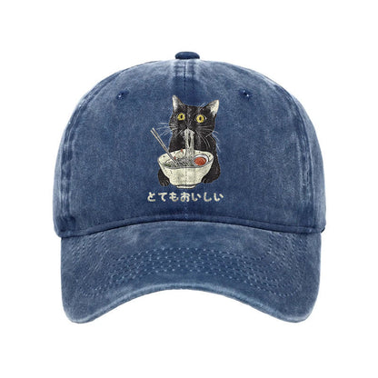 Unisex 100% Cotton Cats Eat Ramen Noodles Vintage Print Cap - Blue - one size - image 7