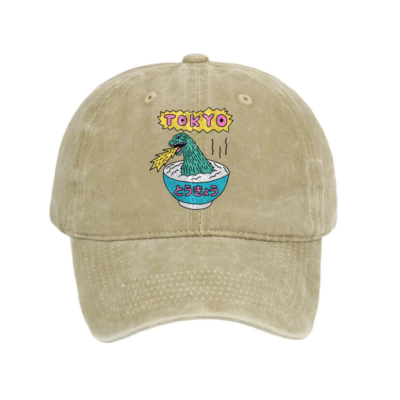 Unisex 100% Cotton The Monster Rice Of Tokyo Vintage Print Cap - Khaki - one size - image 1