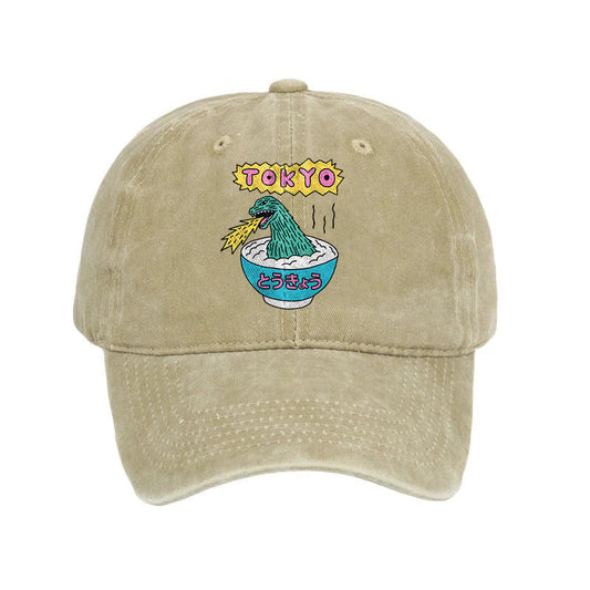 Unisex 100% Cotton The Monster Rice Of Tokyo Vintage Print Cap - Khaki - one size - image 1