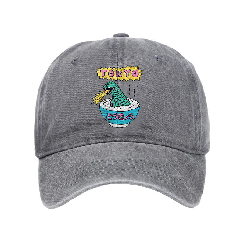 Unisex 100% Cotton The Monster Rice Of Tokyo Vintage Print Cap - Grey - one size - image 5