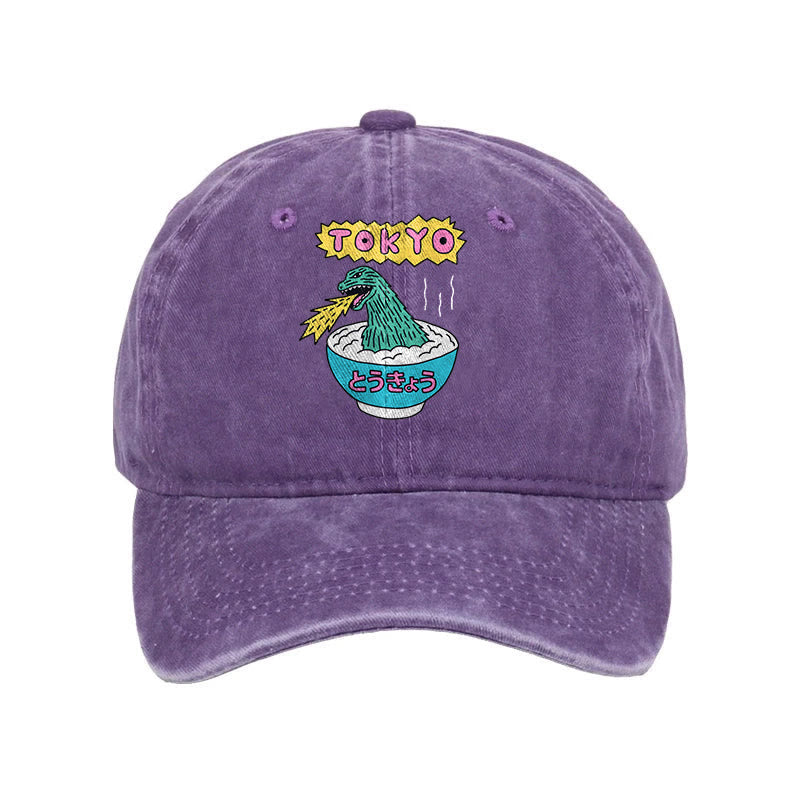 Unisex 100% Cotton The Monster Rice Of Tokyo Vintage Print Cap - Purple - one size - image 2