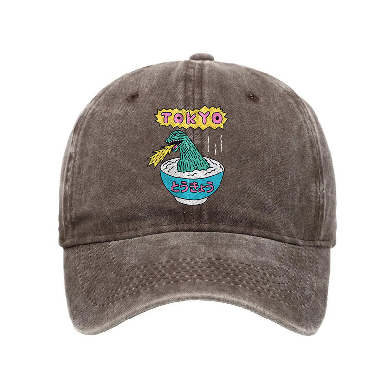 Unisex 100% Cotton The Monster Rice Of Tokyo Vintage Print Cap - Coffee - one size - image 7