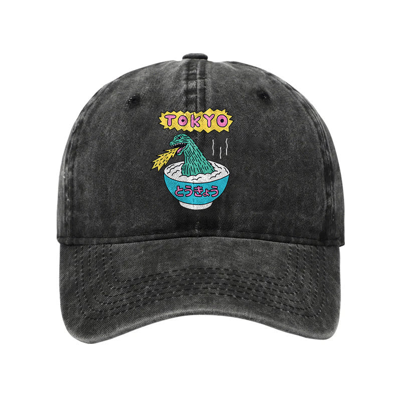 Unisex 100% Cotton The Monster Rice Of Tokyo Vintage Print Cap - Black - one size - image 6