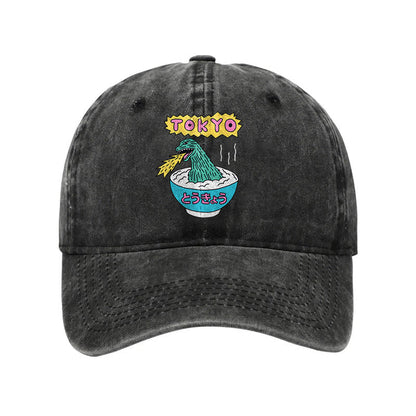 Unisex 100% Cotton The Monster Rice Of Tokyo Vintage Print Cap - Black - one size - image 6