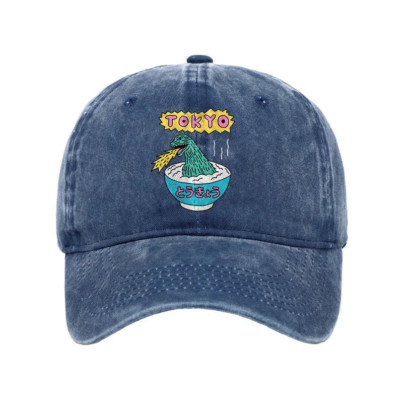 Unisex 100% Cotton The Monster Rice Of Tokyo Vintage Print Cap - Blue - one size - image 4