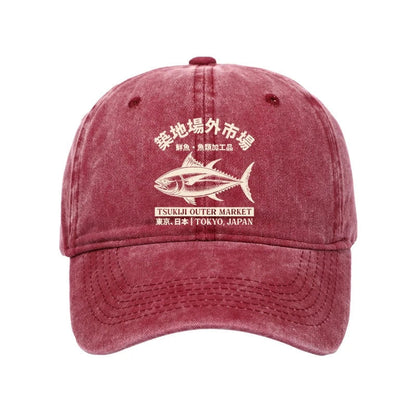 Unisex 100% Cotton Japan Tsukiji Fish Market Vintage Print Cap - Rose - one size - image 6