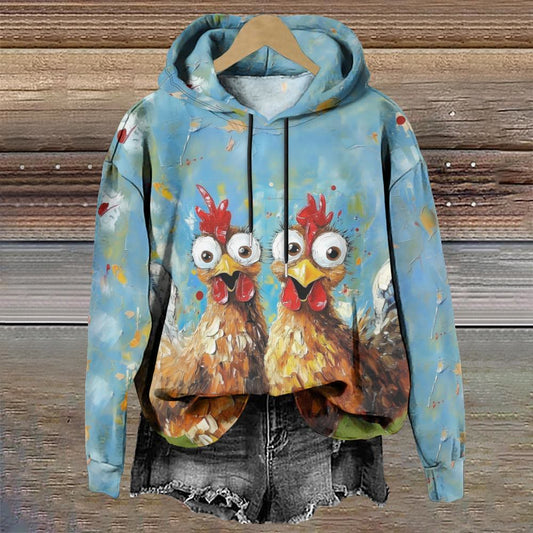 Women's Watercolor Rooster Graffiti Art Print Long Sleeve Hoodie - Sky Blue - 8XL - image 1