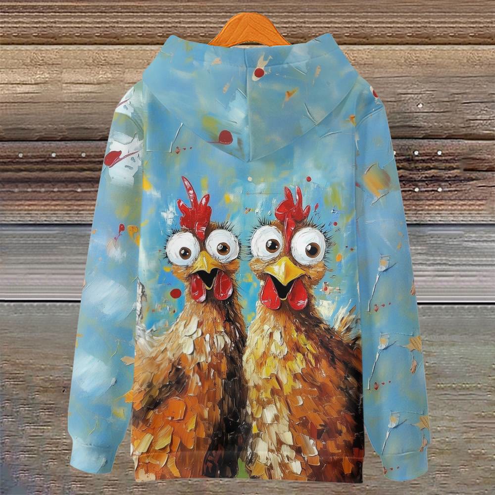 Women's Watercolor Rooster Graffiti Art Print Long Sleeve Hoodie - image 2