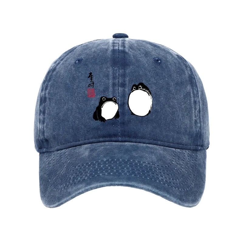 Unisex 100% Cotton Matsumoto Hoji Frogs Japan Vintage Print Cap - Blue - one size - image 3